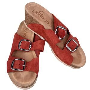 Yokono Double Band Wedge Cork Sandals Rust 6.5